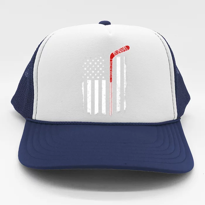 Hockey American Flag Hockey Flag Trucker Hat