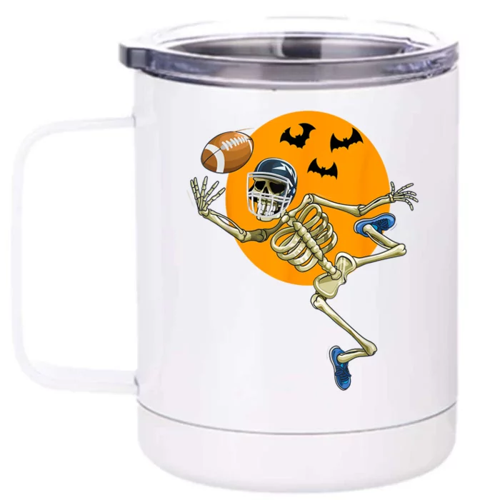 Halloween American Football Skeleton Football Fan Gift Front & Back 12oz Stainless Steel Tumbler Cup