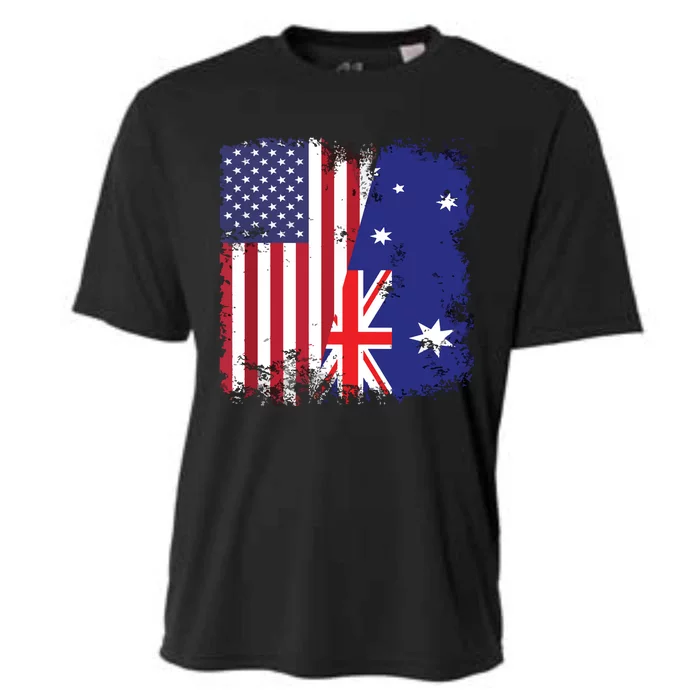 Half Australian Flag Vintage Australia USA Gift Cooling Performance Crew T-Shirt