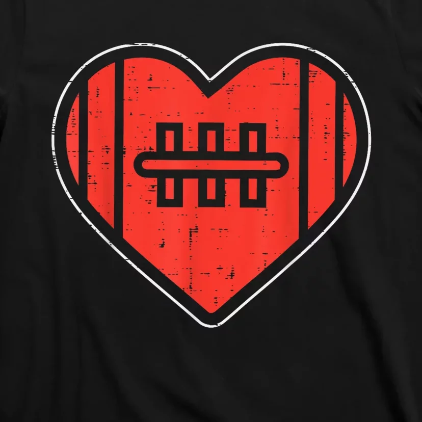 Heart American Football Love Valentines Day Sport Lover Gift T-Shirt