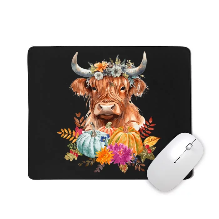 Hello Autumn Fall Highland Cow Pumpkins Thanks Giving Mousepad