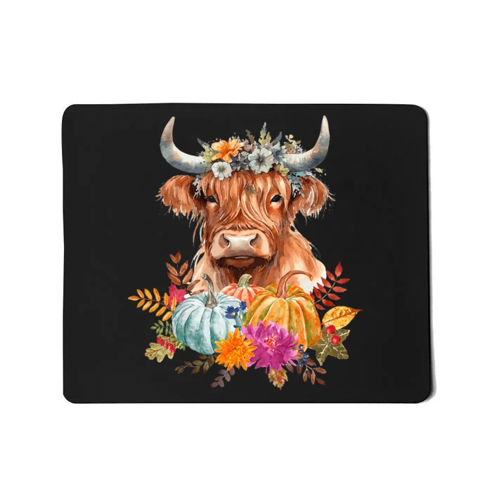 Hello Autumn Fall Highland Cow Pumpkins Thanks Giving Mousepad