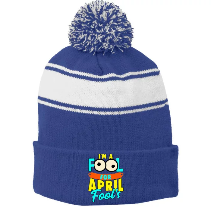 Hilarious April Fool's Day Prankster Joke Vintage Look Stripe Pom Pom Beanie