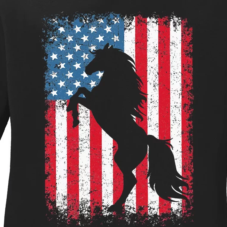 Horse American Flag USA 4th Of July Men Women Ladies Long Sleeve Shirt