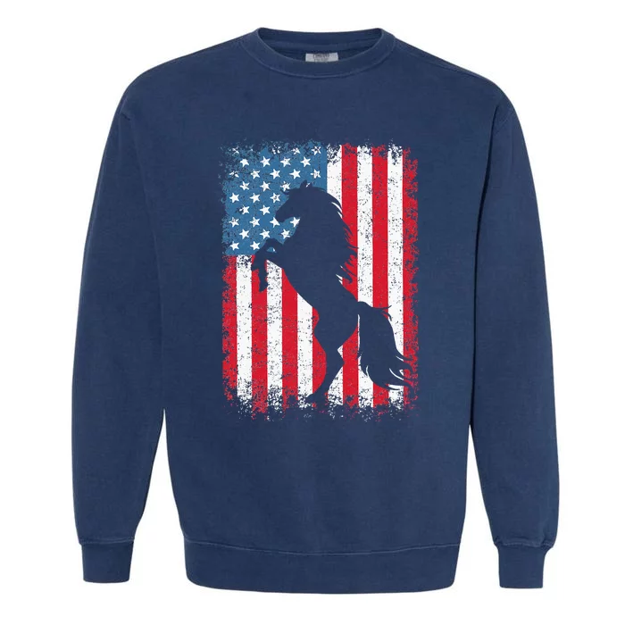 Horse American Flag USA 4th Of July Men Women Garment-Dyed Sweatshirt