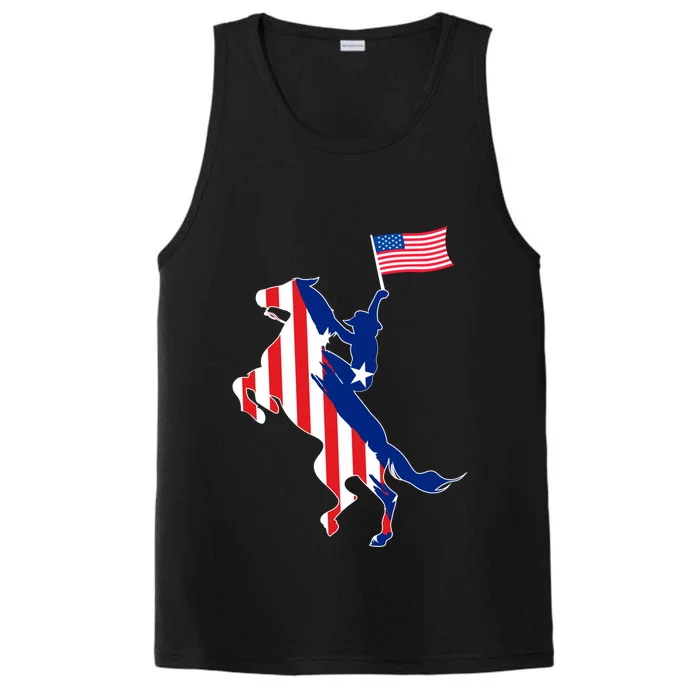 Horse American Flag Usa 4th Of July Funny Horse Lovers Gift Performance Tank