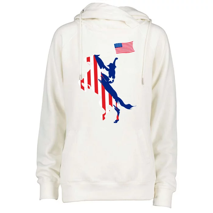 Horse American Flag Usa 4th Of July Funny Horse Lovers Gift Womens Funnel Neck Pullover Hood