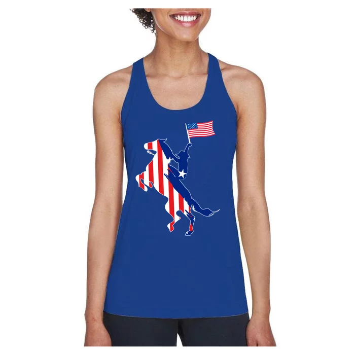 Horse American Flag Usa 4th Of July Funny Horse Lovers Gift Women's Racerback Tank