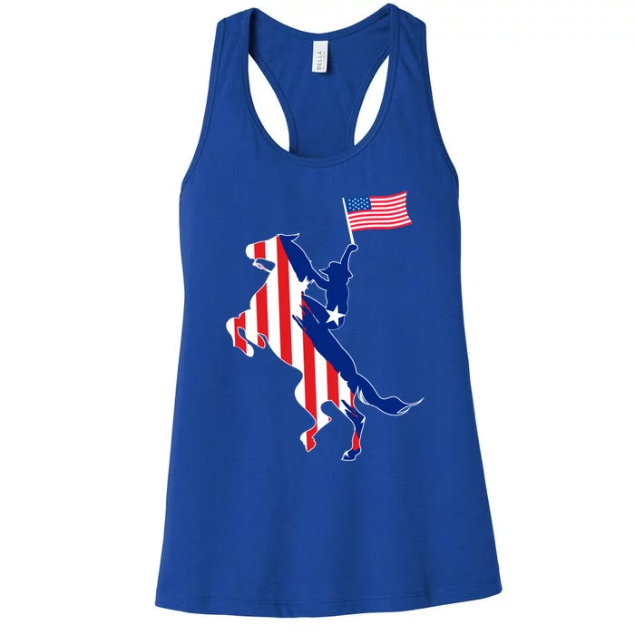 Horse American Flag Usa 4th Of July Funny Horse Lovers Gift Women's Racerback Tank