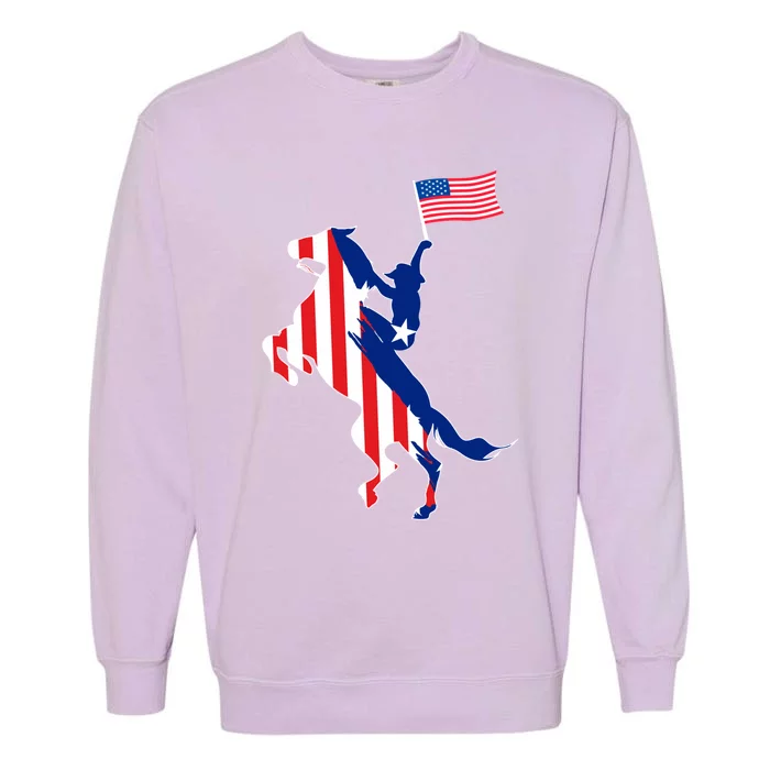 Horse American Flag Usa 4th Of July Funny Horse Lovers Gift Garment-Dyed Sweatshirt