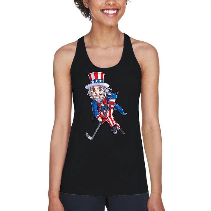 Hockey American Flag 4th Of July Uncle Sam Women's Racerback Tank