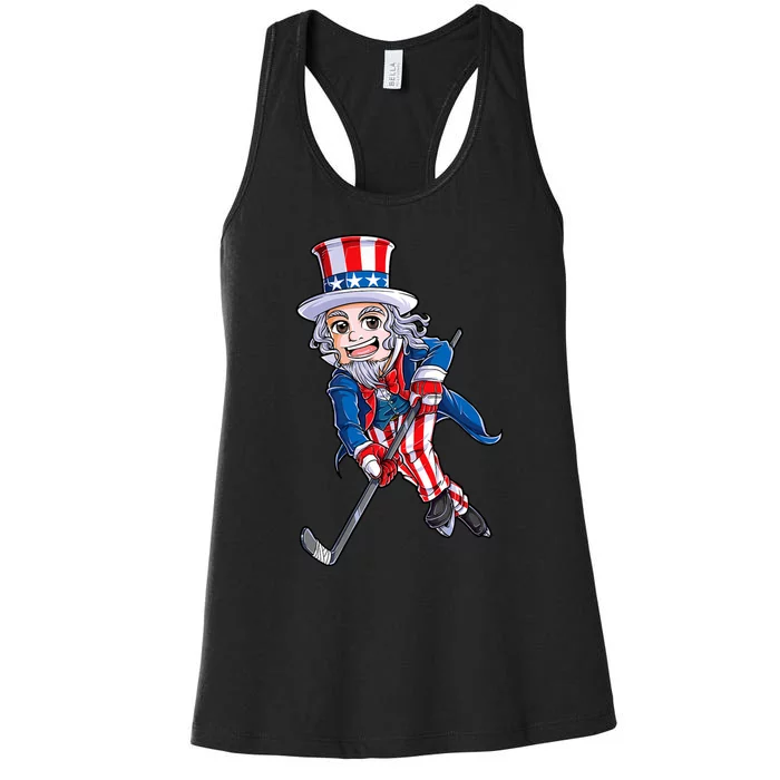 Hockey American Flag 4th Of July Uncle Sam Women's Racerback Tank