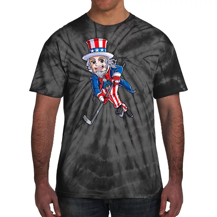 Hockey American Flag 4th Of July Uncle Sam Tie-Dye T-Shirt