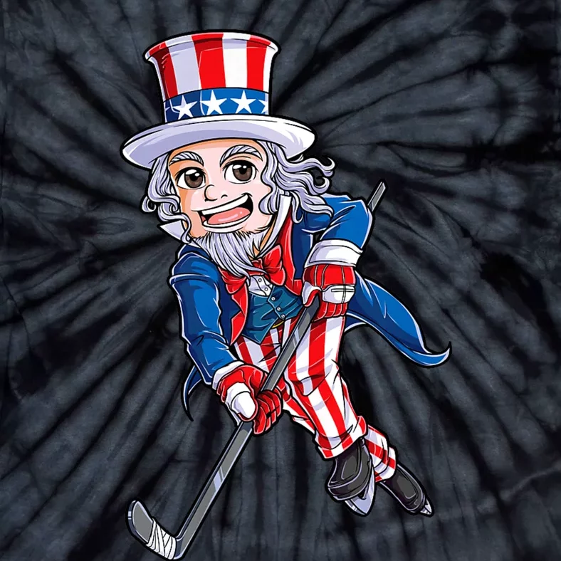 Hockey American Flag 4th Of July Uncle Sam Tie-Dye T-Shirt