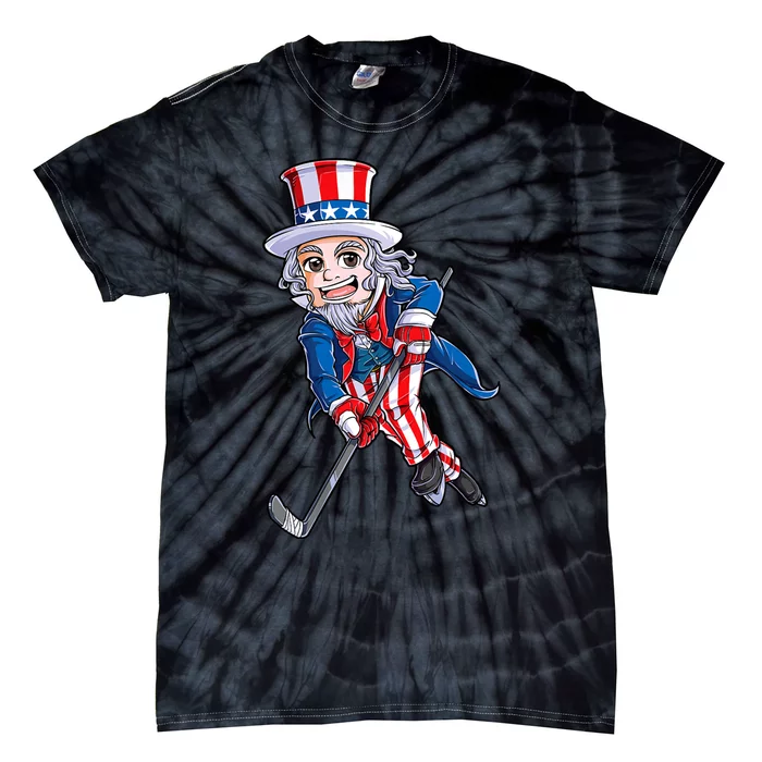 Hockey American Flag 4th Of July Uncle Sam Tie-Dye T-Shirt