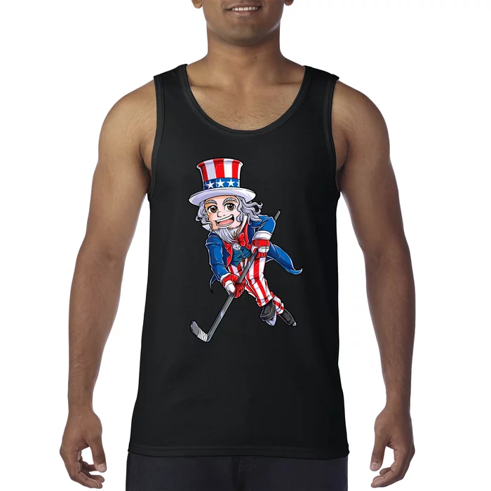 Hockey American Flag 4th Of July Uncle Sam Tank Top