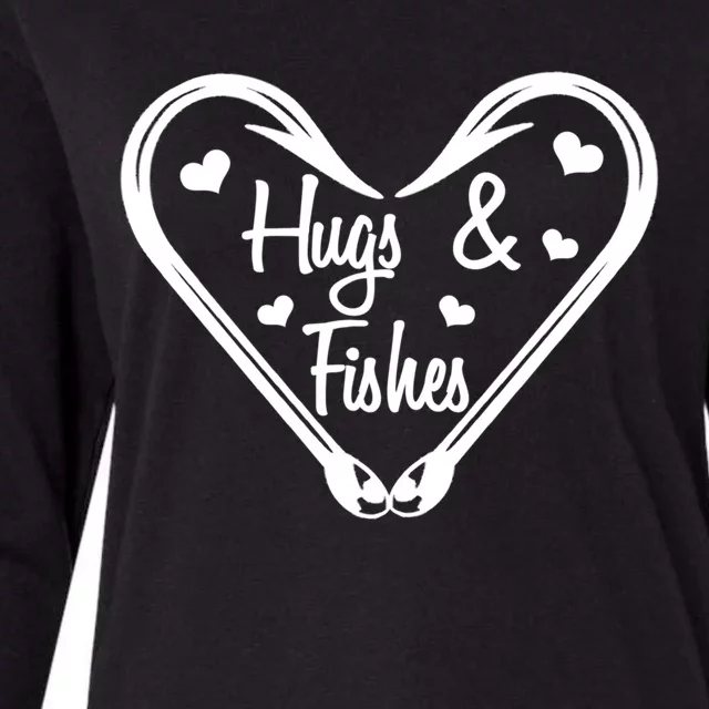 Hugs And Fishes I Love You Dad Grandpa Fishing Hook Heart Gift Womens Cotton Relaxed Long Sleeve T-Shirt