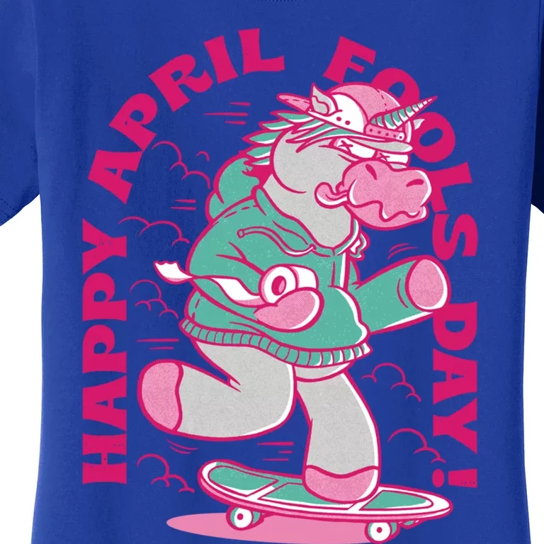 Happy April Fools Day Funny Unicorn Skateboard Gift Women's T-Shirt