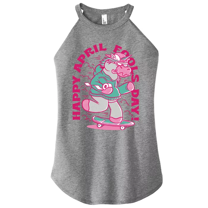 Happy April Fools Day Funny Unicorn Skateboard Gift Women’s Perfect Tri Rocker Tank