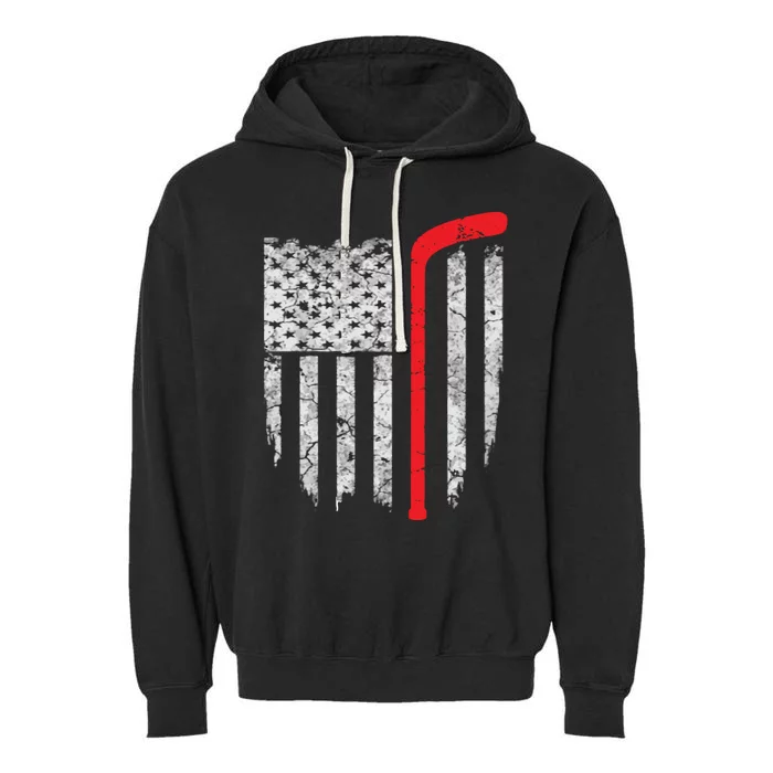 Hockey American Flag Gift Hockey Gift Funny Gift Garment-Dyed Fleece Hoodie