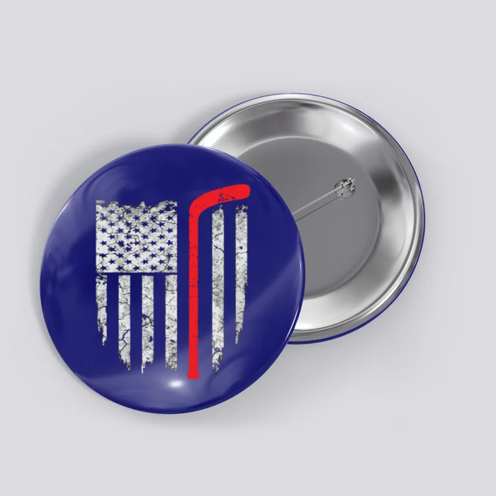 Hockey American Flag Gift Hockey Gift Funny Gift Button