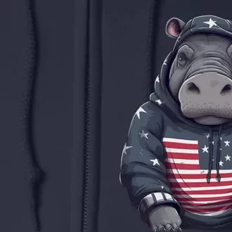 Hippopotamus American Flag USA Tee 4th July Gifts Graphic Full Zip Hoodie