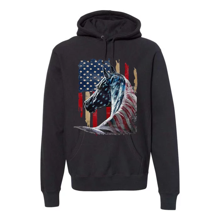 Horse American Flag Derby Racing Equestrian Rodeo Patriotic Premium Hoodie