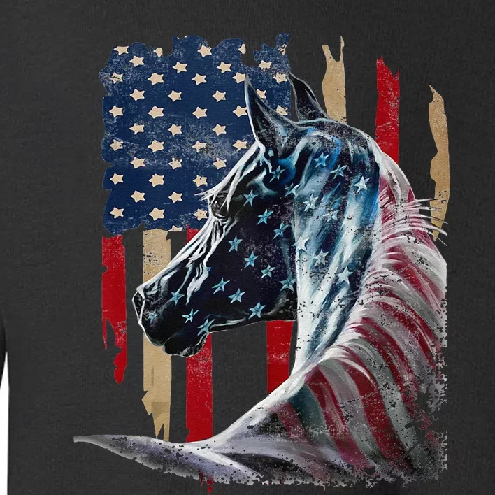 Horse American Flag Derby Racing Equestrian Rodeo Patriotic Toddler Sweatshirt