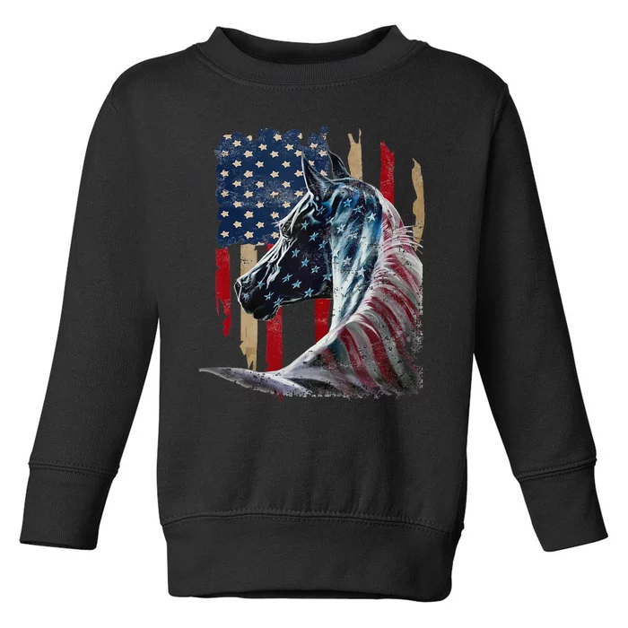 Horse American Flag Derby Racing Equestrian Rodeo Patriotic Toddler Sweatshirt