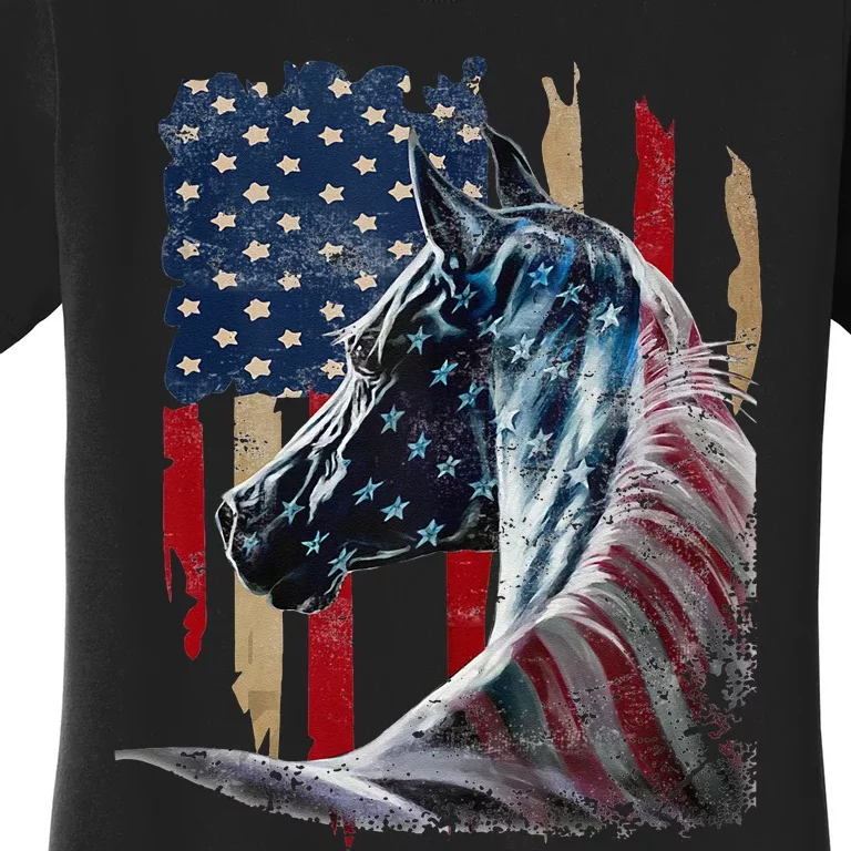 Horse American Flag Derby Racing Equestrian Rodeo Patriotic Women's T-Shirt