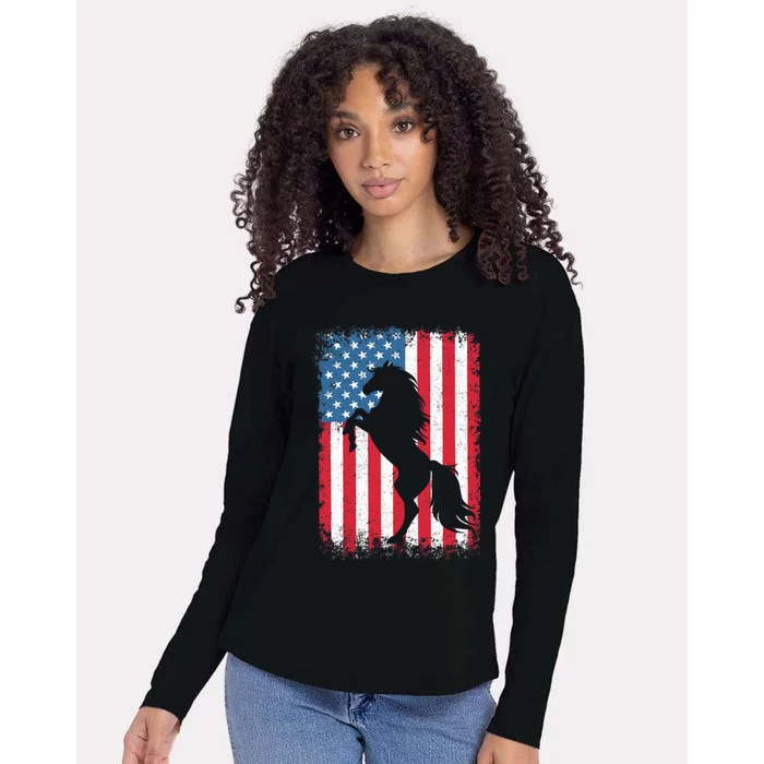 Horse American Flag USA 4th of July Boy Girl Womens Cotton Relaxed Long Sleeve T-Shirt