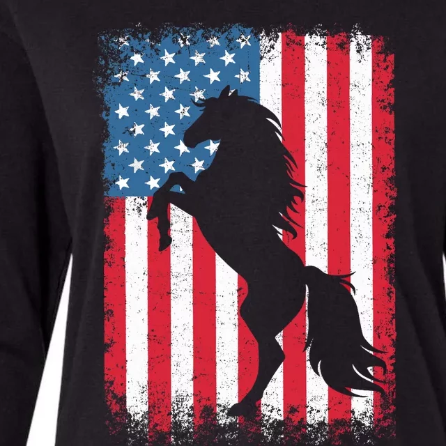 Horse American Flag USA 4th of July Boy Girl Womens Cotton Relaxed Long Sleeve T-Shirt