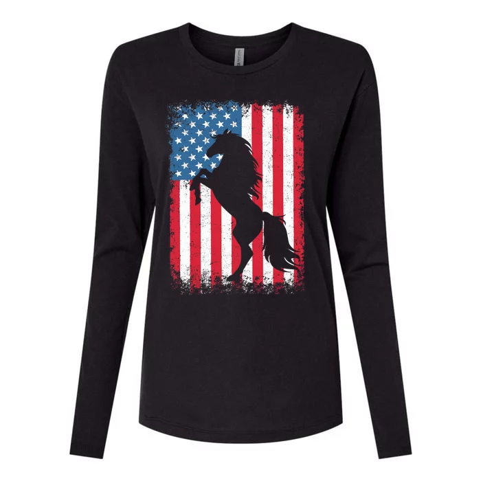 Horse American Flag USA 4th of July Boy Girl Womens Cotton Relaxed Long Sleeve T-Shirt