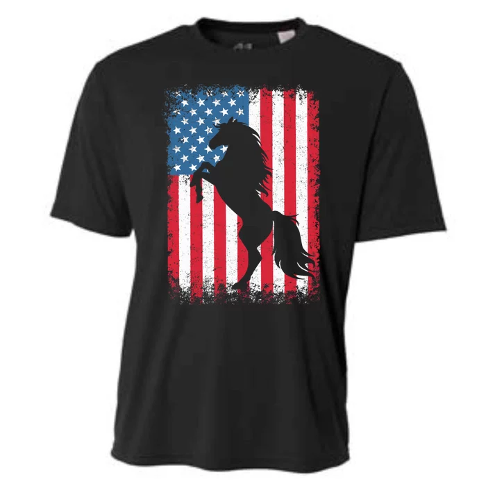 Horse American Flag USA 4th of July Boy Girl Cooling Performance Crew T-Shirt