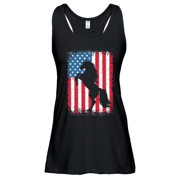 Horse American Flag USA 4th of July Boy Girl Ladies Essential Flowy Tank