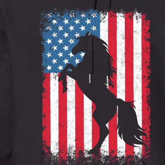 Horse American Flag USA 4th of July Boy Girl Premium Hoodie