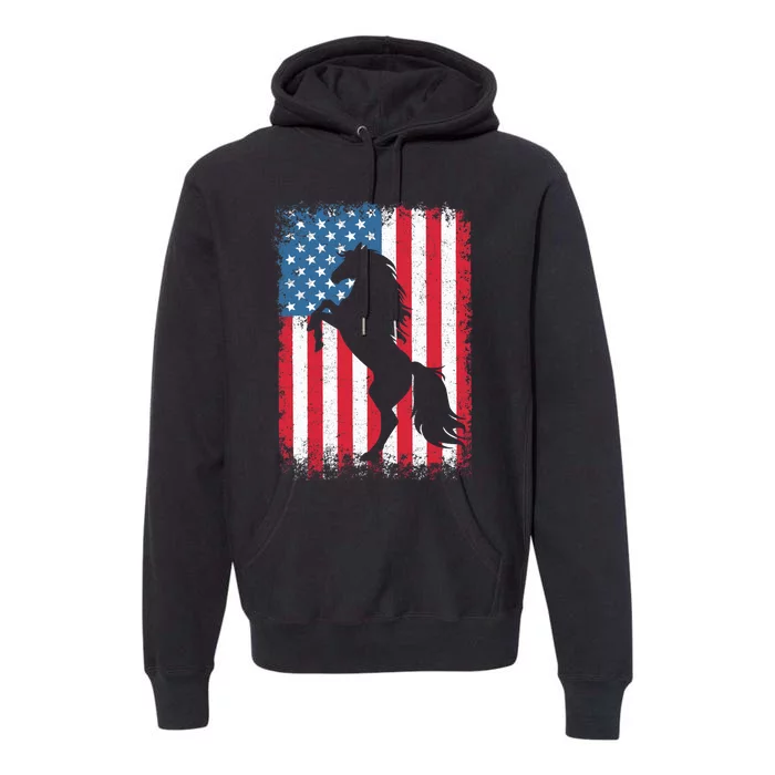 Horse American Flag USA 4th of July Boy Girl Premium Hoodie