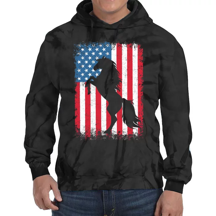 Horse American Flag USA 4th of July Boy Girl Tie Dye Hoodie