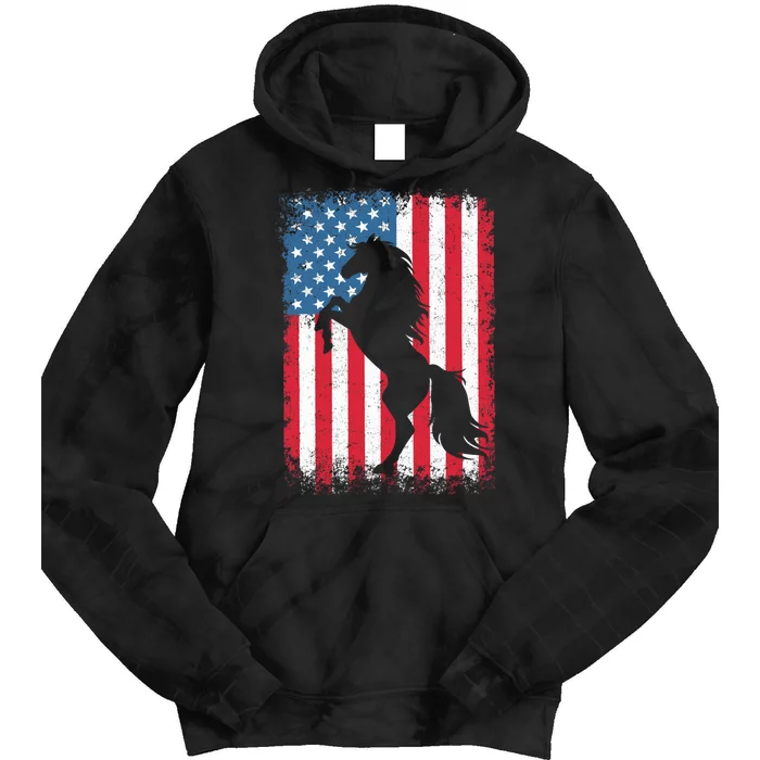 Horse American Flag USA 4th of July Boy Girl Tie Dye Hoodie