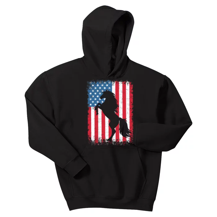 Horse American Flag USA 4th of July Boy Girl Kids Hoodie