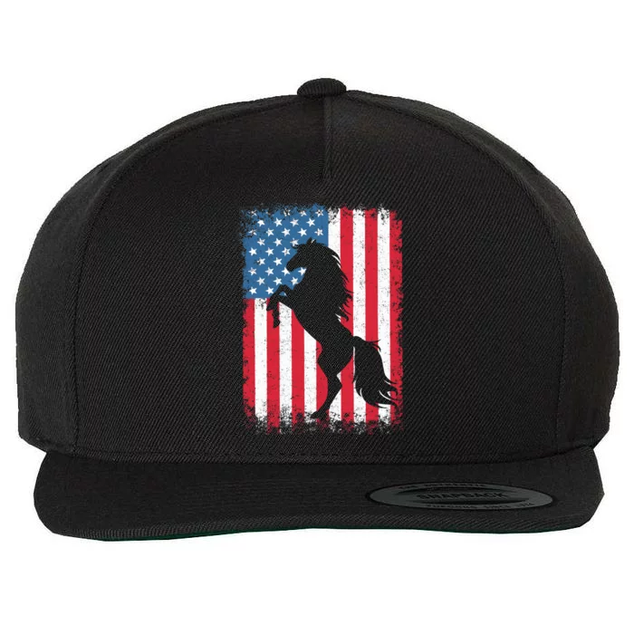 Horse American Flag USA 4th of July Boy Girl Wool Snapback Cap