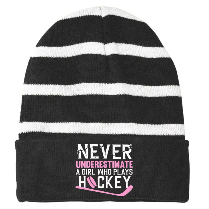 Hockey Art For Women Field Hockey Player Sport Striped Beanie with Solid Band