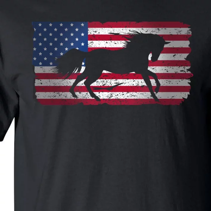 Horse American Flag Usa Patriotic For Girls Women Boys Men Gift Tall T-Shirt