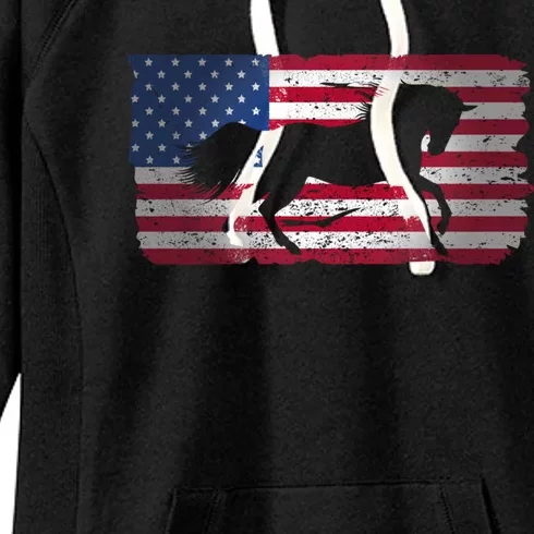 Horse American Flag Usa Patriotic For Girls Women Boys Men Gift Women's Fleece Hoodie