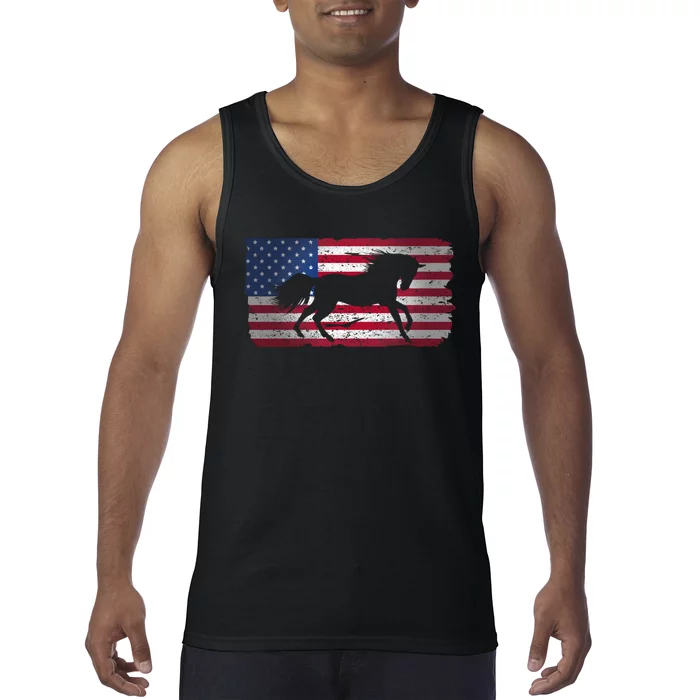 Horse American Flag Usa Patriotic For Girls Women Boys Men Gift Tank Top