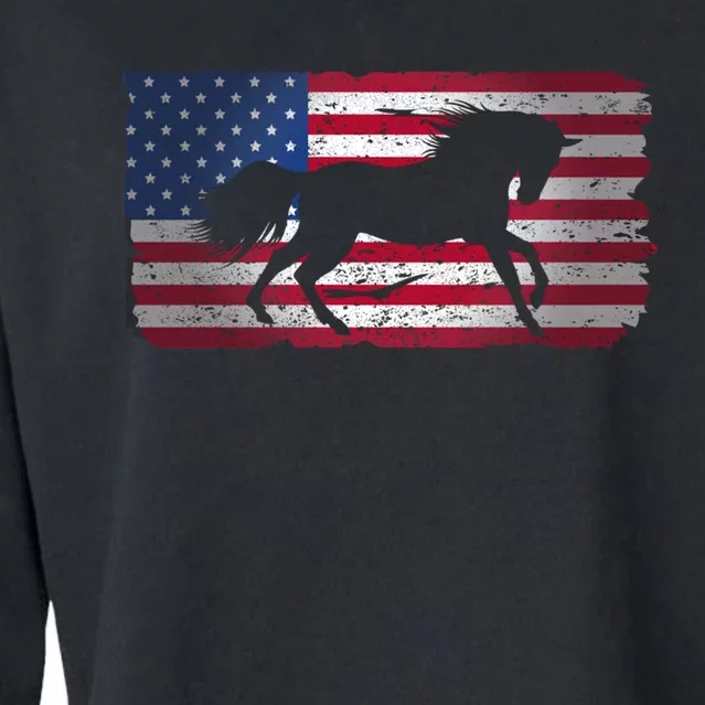 Horse American Flag Usa Patriotic For Girls Women Boys Men Gift Cropped Pullover Crew