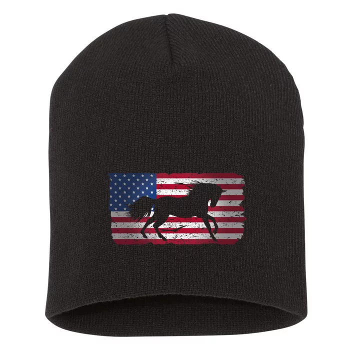 Horse American Flag Usa Patriotic For Girls Women Boys Men Gift Short Acrylic Beanie