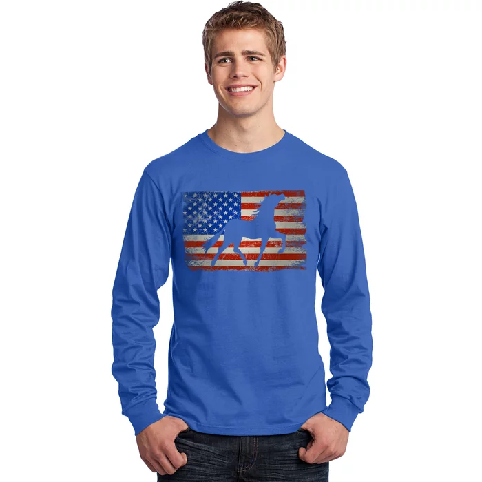 Horse American Flag Usa Patriotic Gift Long Sleeve Shirt