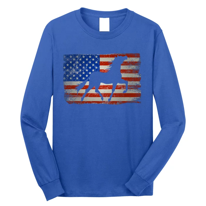 Horse American Flag Usa Patriotic Gift Long Sleeve Shirt