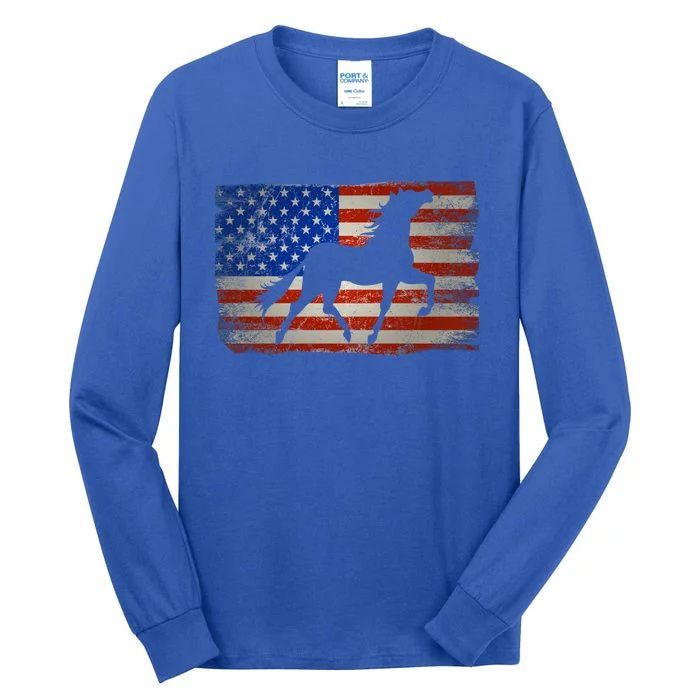 Horse American Flag Usa Patriotic Gift Tall Long Sleeve T-Shirt